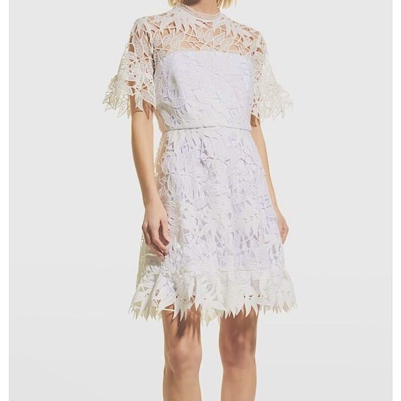 Shoshanna Midnight Sora Optic Leaf Lace Dress - Picture 1 of 9